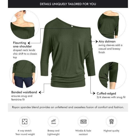 Women’s Dolman Tops 3 Pack Rayon Spandex Off Shoulder 3/4 Sleeve Plus Size - Picture 4 of 6